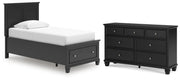 Lanolee Twin Panel Storage Bed and Dresser in Black - PKG023902
