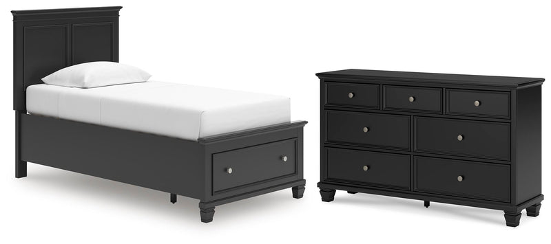 Lanolee Twin Panel Storage Bed and Dresser in Black - PKG023902