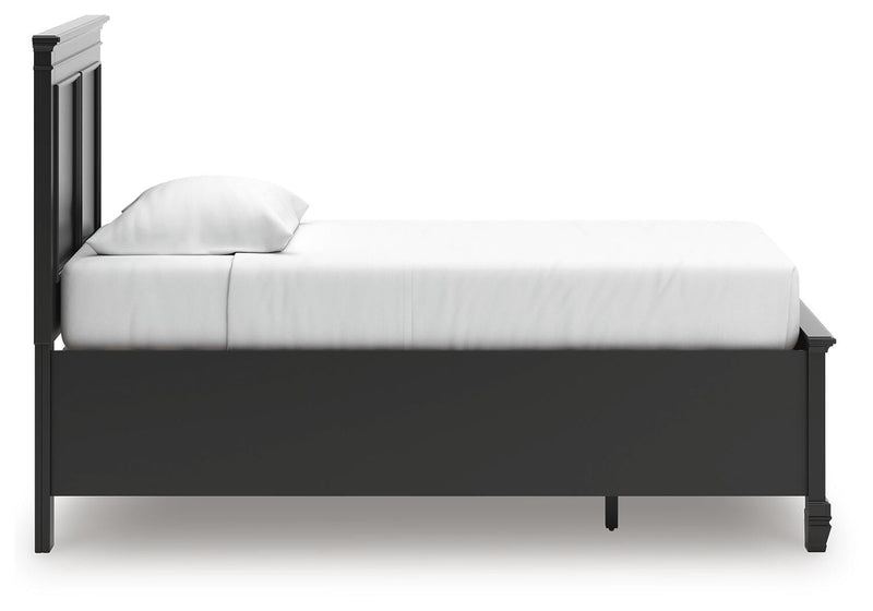 Lanolee Twin Panel Storage Bed, Dresser and Mirror in Black - PKG023903