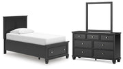 Lanolee Twin Panel Storage Bed, Dresser and Mirror in Black - PKG023903