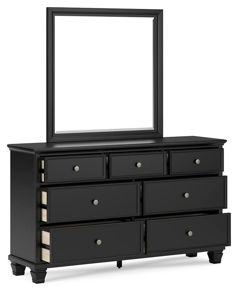 Lanolee Twin Panel Storage Bed, Dresser and Mirror in Black - PKG023903