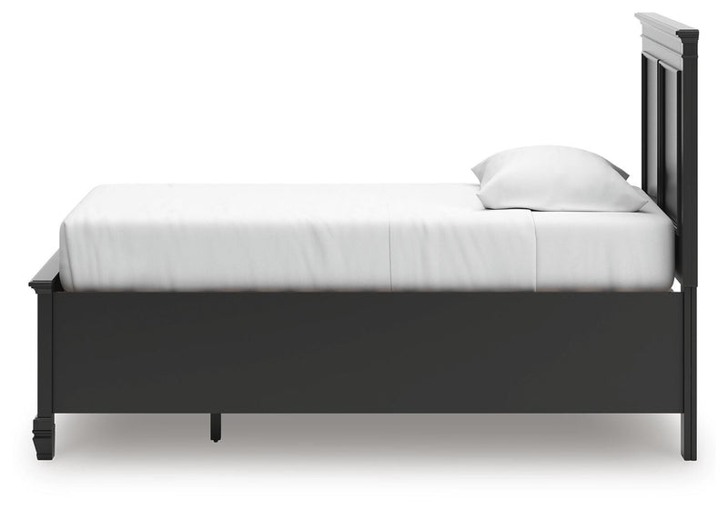 Lanolee Twin Panel Storage Bed, Dresser and Nightstand in Black - PKG023905
