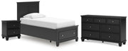 Lanolee Twin Panel Storage Bed, Dresser and Nightstand in Black - PKG023905