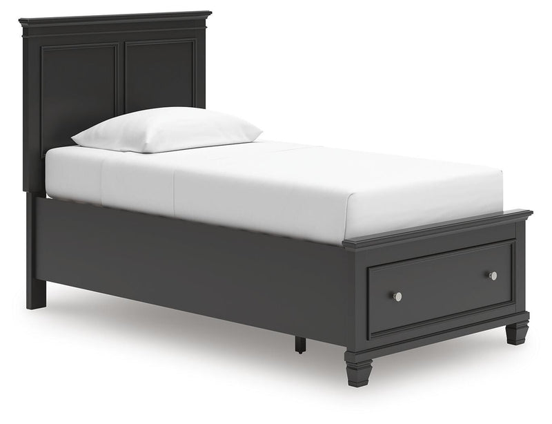 Lanolee Twin Panel Storage Bed, Dresser, Mirror and Nightstand in Black - PKG023904