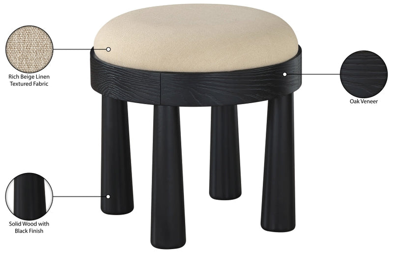 Larea Linen Textured Fabric Upholstered Ottoman in Beige - 22068Beige