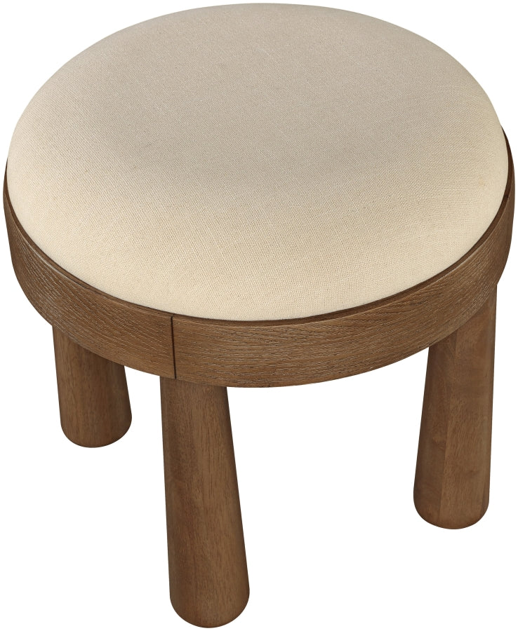 Larea Linen Textured Fabric Upholstered Ottoman in Beige - 22069Beige