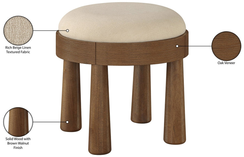 Larea Linen Textured Fabric Upholstered Ottoman in Beige - 22069Beige