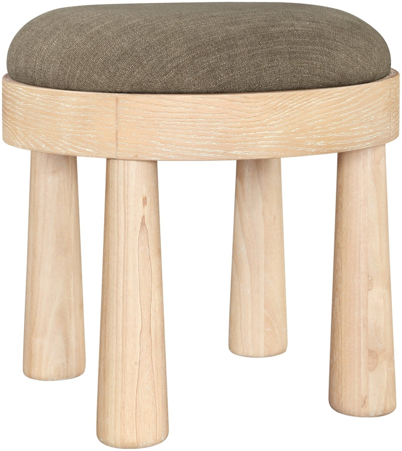 Larea Linen Textured Fabric Upholstered Ottoman in Brown - 22067Brown