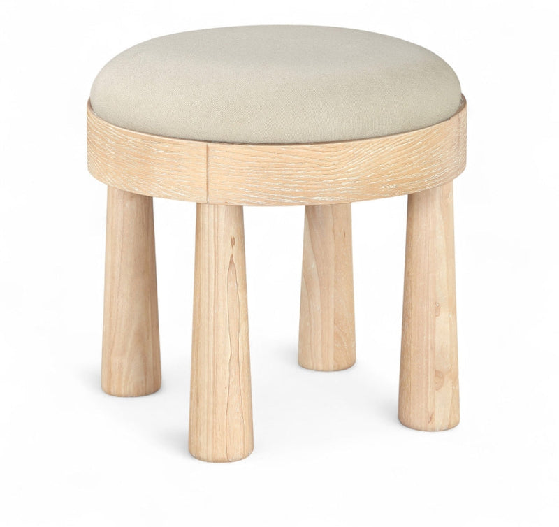 Larea Linen Textured Fabric Upholstered Ottoman in Cream - 22067Cream