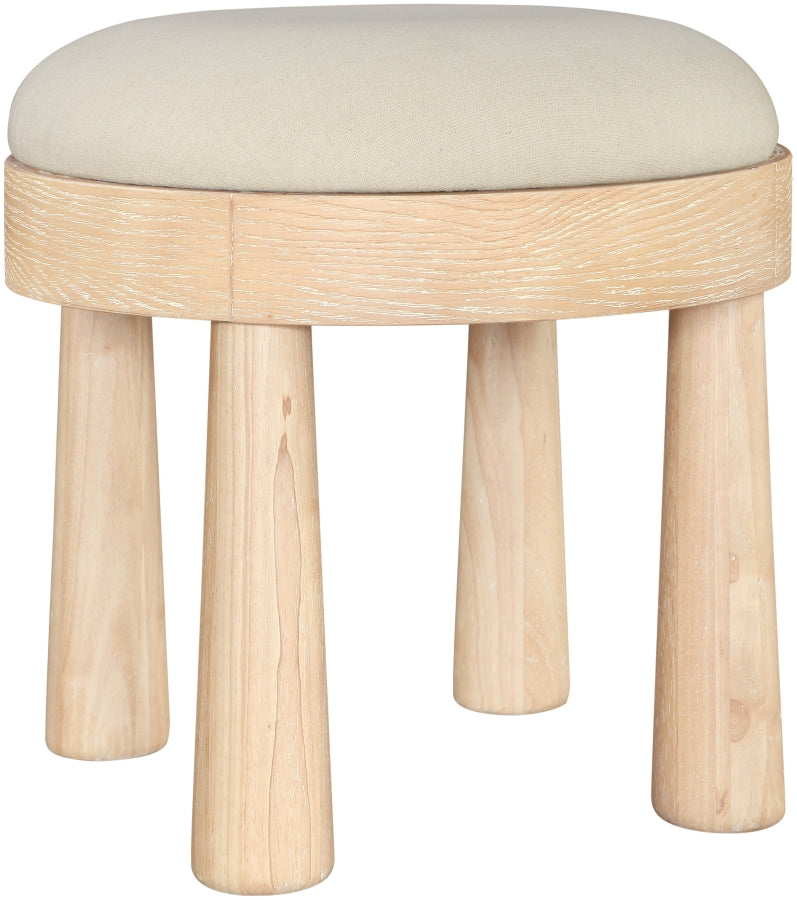 Larea Linen Textured Fabric Upholstered Ottoman in Cream - 22067Cream