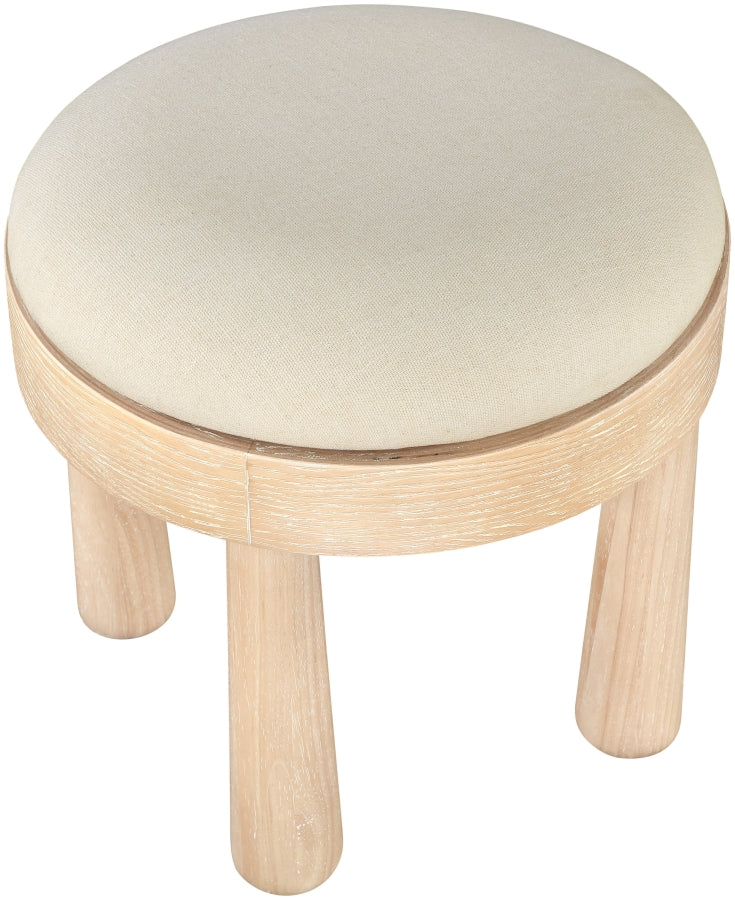 Larea Linen Textured Fabric Upholstered Ottoman in Cream - 22067Cream