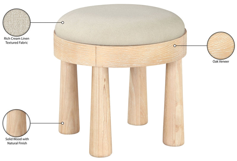 Larea Linen Textured Fabric Upholstered Ottoman in Cream - 22067Cream