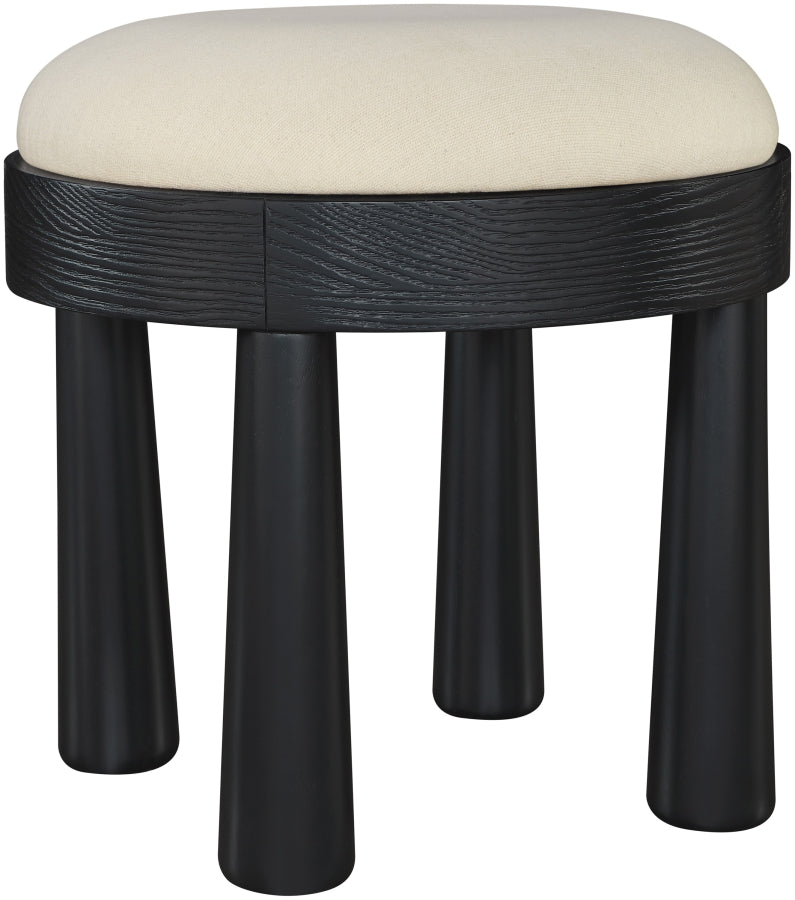 Larea Linen Textured Fabric Upholstered Ottoman in Cream - 22068Cream