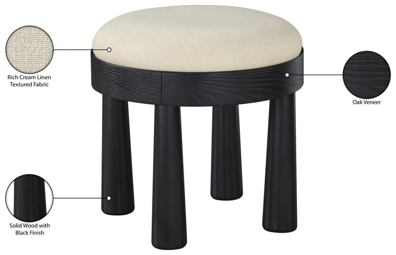 Larea Linen Textured Fabric Upholstered Ottoman in Cream - 22068Cream