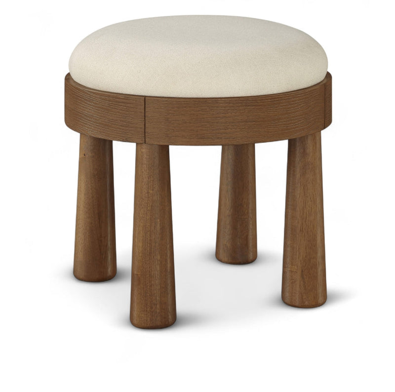 Larea Linen Textured Fabric Upholstered Ottoman in Cream - 22069Cream