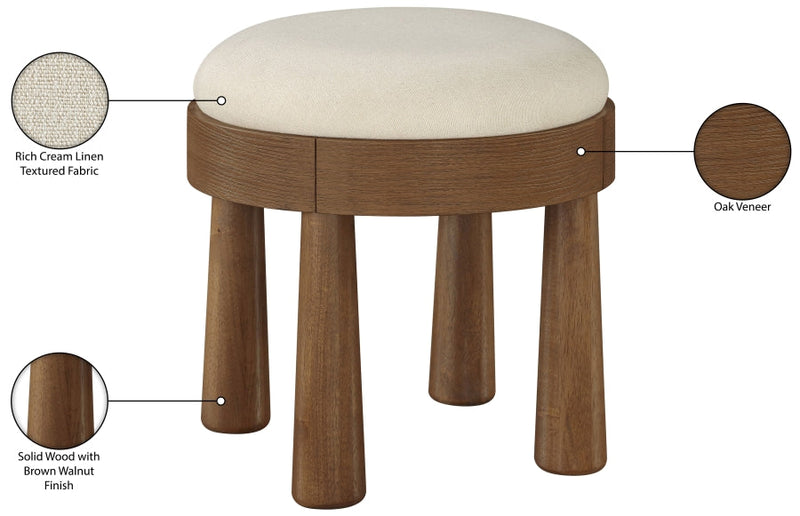 Larea Linen Textured Fabric Upholstered Ottoman in Cream - 22069Cream