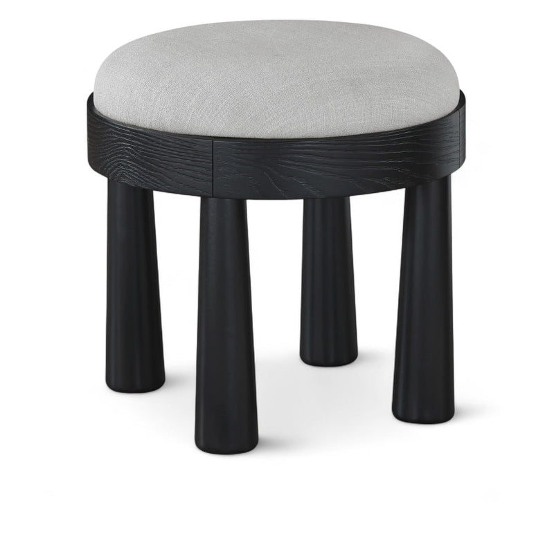 Larea Linen Textured Fabric Upholstered Ottoman in Grey - 22068Grey