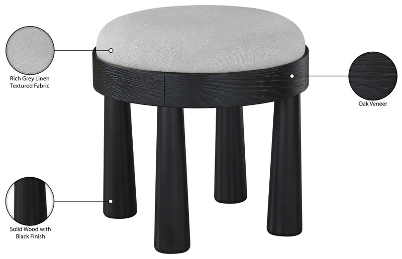 Larea Linen Textured Fabric Upholstered Ottoman in Grey - 22068Grey