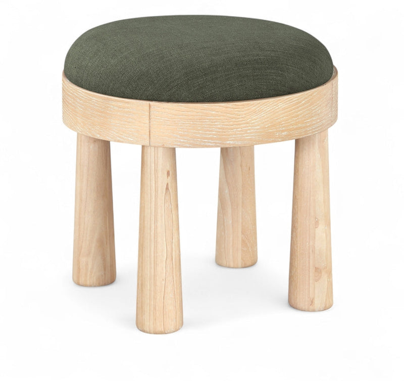 Larea Linen Textured Fabric Upholstered Ottoman in Olive - 22067Olive