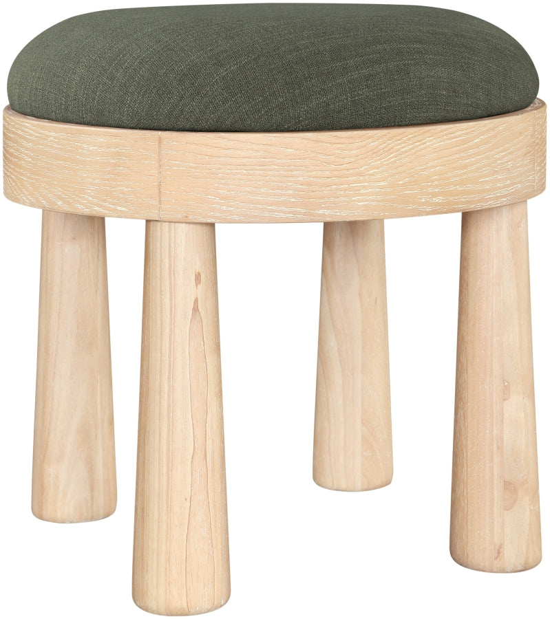 Larea Linen Textured Fabric Upholstered Ottoman in Olive - 22067Olive