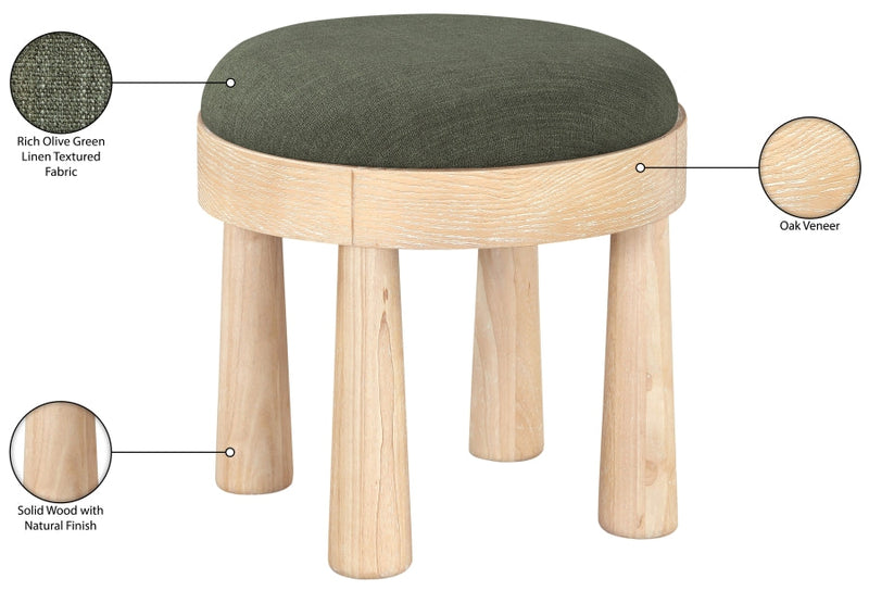 Larea Linen Textured Fabric Upholstered Ottoman in Olive - 22067Olive