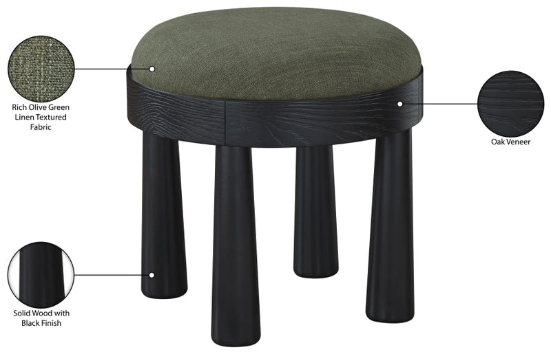 Larea Linen Textured Fabric Upholstered Ottoman in Olive - 22068Olive