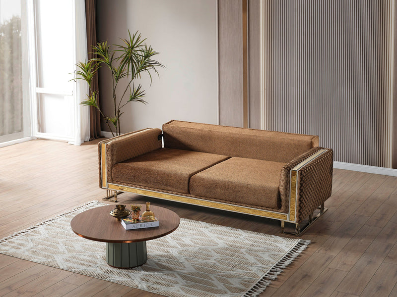 Laura 3-pieces (Sofa & Loveseat & Chair) Livingroom in Cream - Brown - 200-ELIF-LAU-A612-321