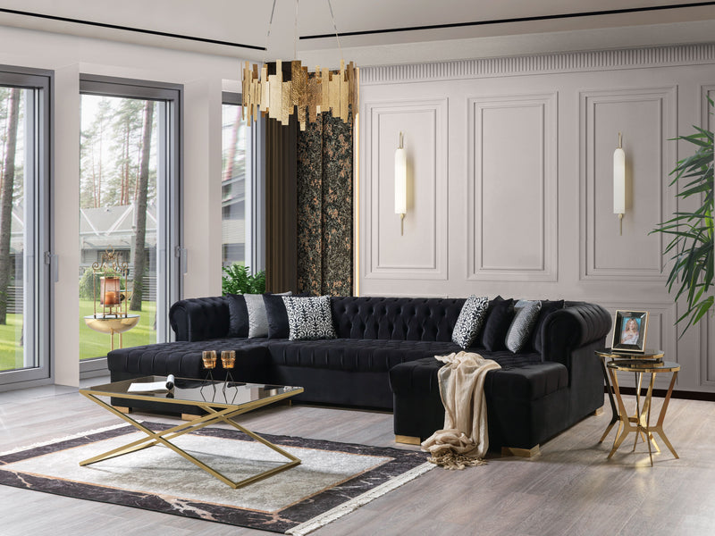 Lauren Black Velvet Double Chaise Sectional - LAURENBLACK-SEC