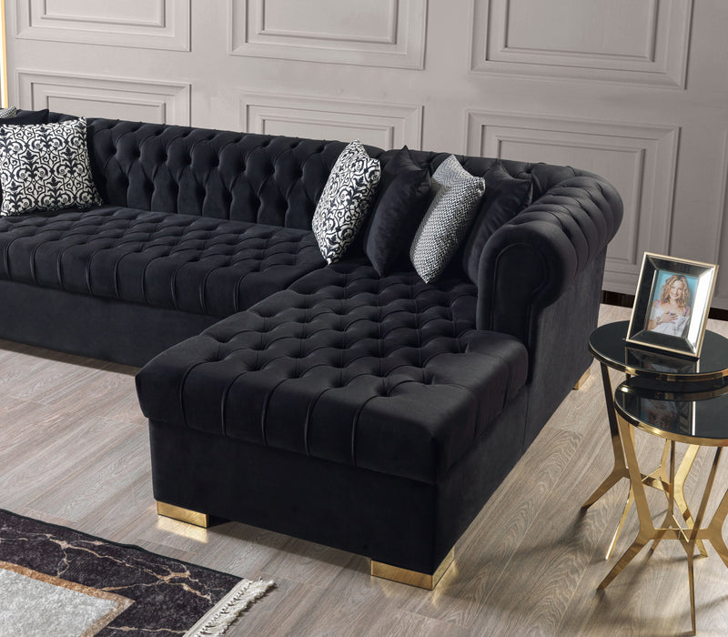 Lauren Black Velvet Double Chaise Sectional - LAURENBLACK-SEC