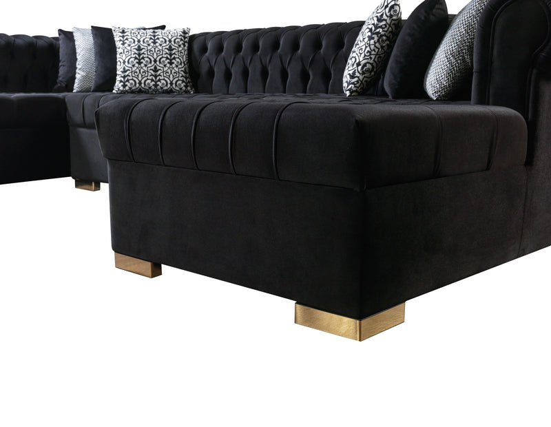 Lauren Black Velvet Double Chaise Sectional - LAURENBLACK-SEC