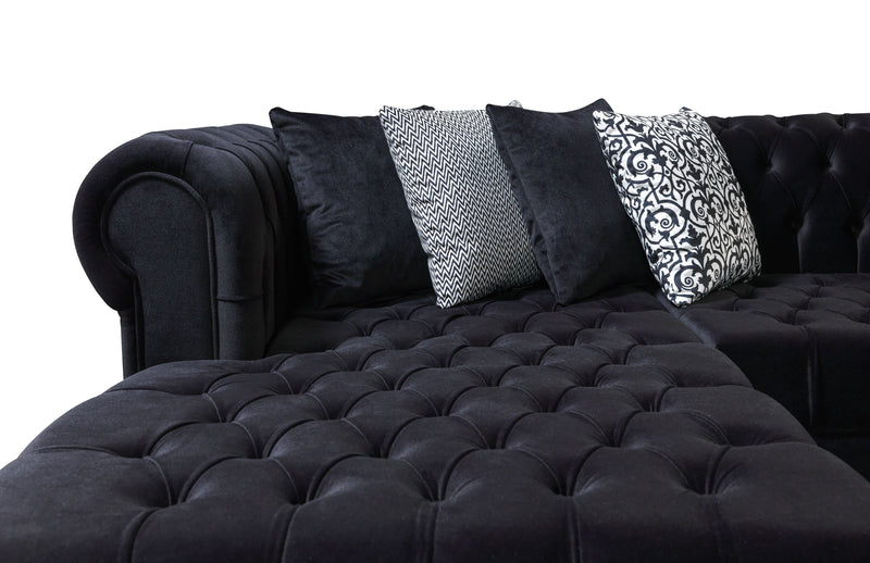 Lauren Black Velvet Double Chaise Sectional - LAURENBLACK-SEC