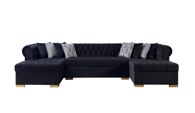 Lauren Black Velvet Double Chaise Sectional - LAURENBLACK-SEC