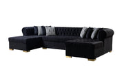 Lauren Black Velvet Double Chaise Sectional - LAURENBLACK-SEC