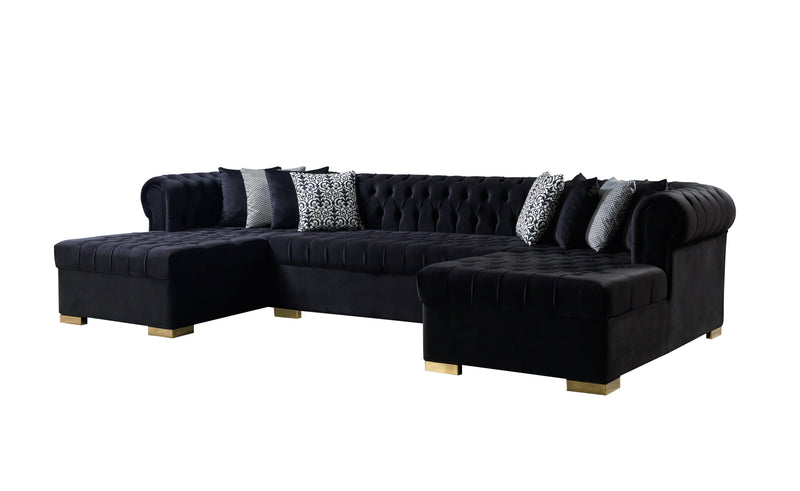 Lauren Black Velvet Double Chaise Sectional - LAURENBLACK-SEC