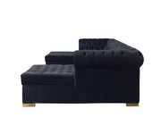 Lauren Black Velvet Double Chaise Sectional - LAURENBLACK-SEC
