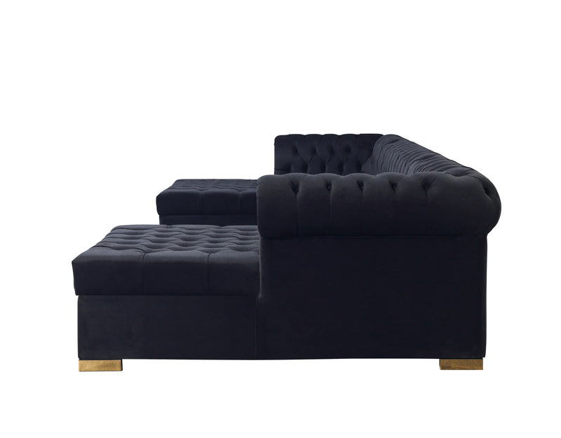 Lauren Black Velvet Double Chaise Sectional - LAURENBLACK-SEC
