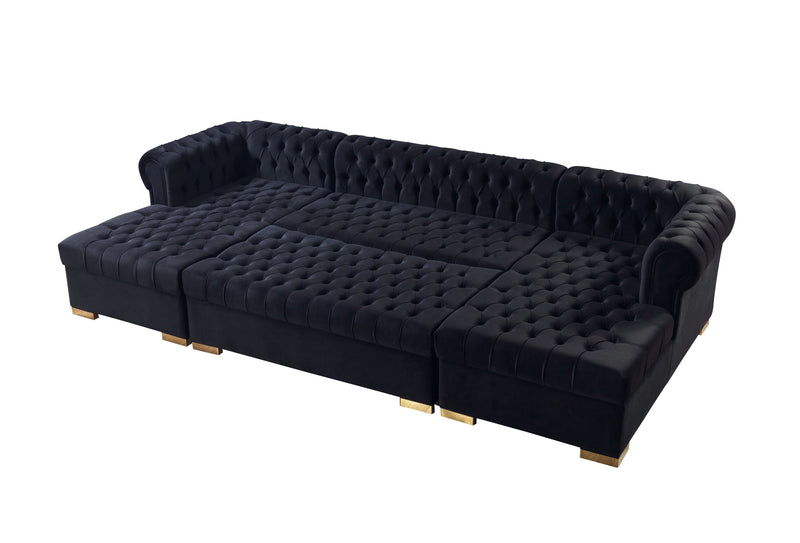 Lauren Black Velvet Double Chaise Sectional - LAURENBLACK-SEC