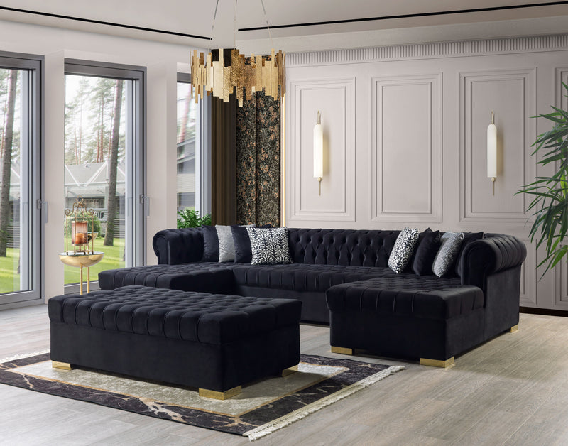 Lauren Black Velvet Double Chaise Sectional - LAURENBLACK-SEC