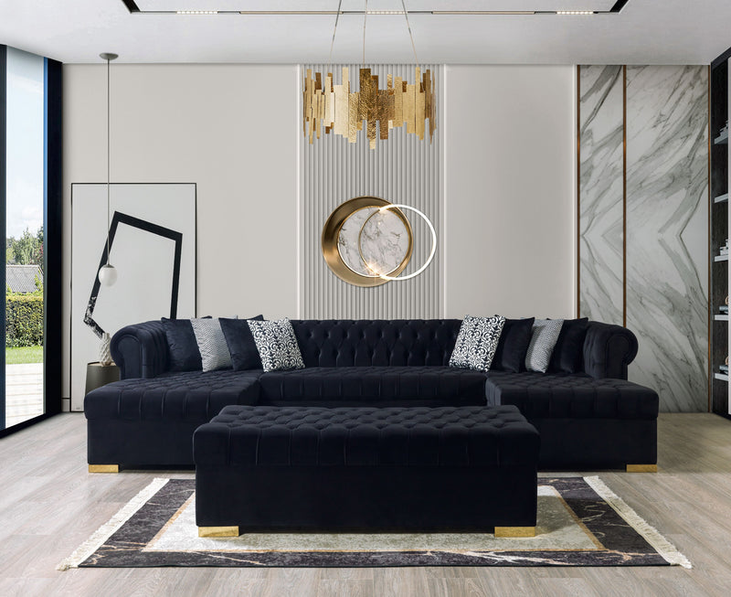 Lauren Black Velvet Double Chaise Sectional - LAURENBLACK-SEC