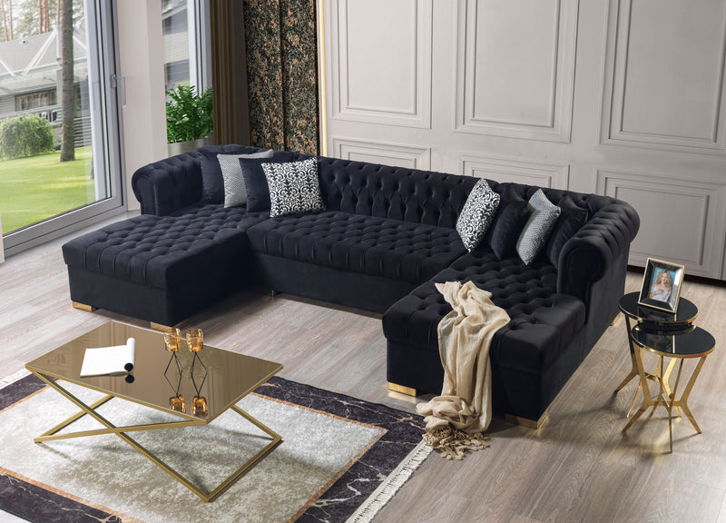 Lauren Black Velvet Double Chaise Sectional - LAURENBLACK-SEC