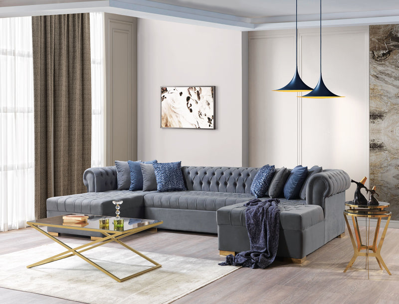 Lauren Gray Velvet Double Chaise Sectional - LAURENGRAY-SEC