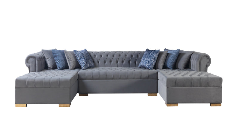 Lauren Gray Velvet Double Chaise Sectional - LAURENGRAY-SEC