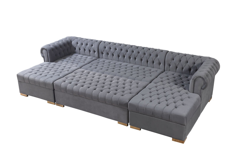 Lauren Gray Velvet Double Chaise Sectional - LAURENGRAY-SEC