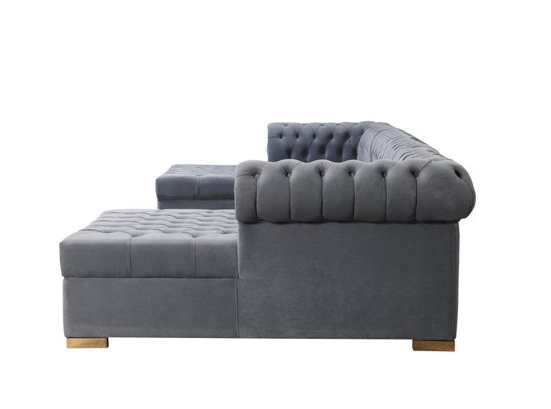 Lauren Gray Velvet Double Chaise Sectional - LAURENGRAY-SEC