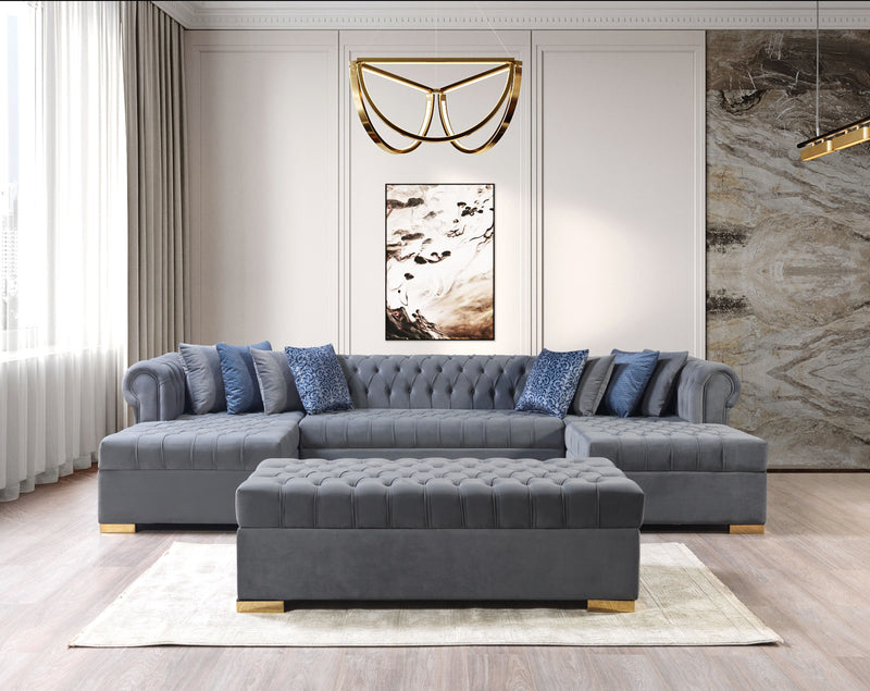 Lauren Gray Velvet Double Chaise Sectional - LAURENGRAY-SEC