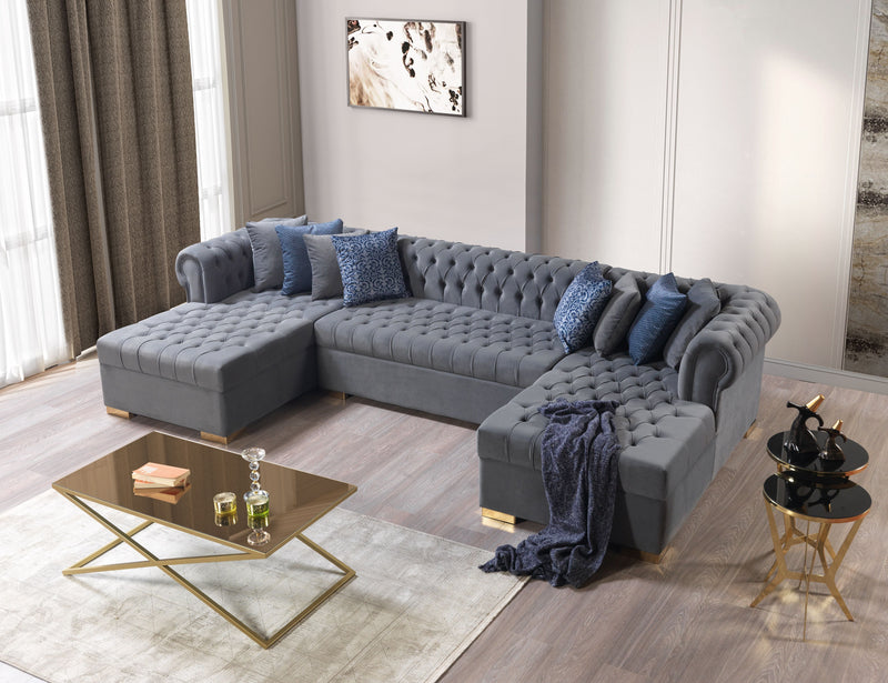 Lauren Gray Velvet Double Chaise Sectional - LAURENGRAY-SEC