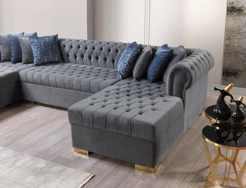 Lauren Gray Velvet Double Chaise Sectional - LAURENGRAY-SEC