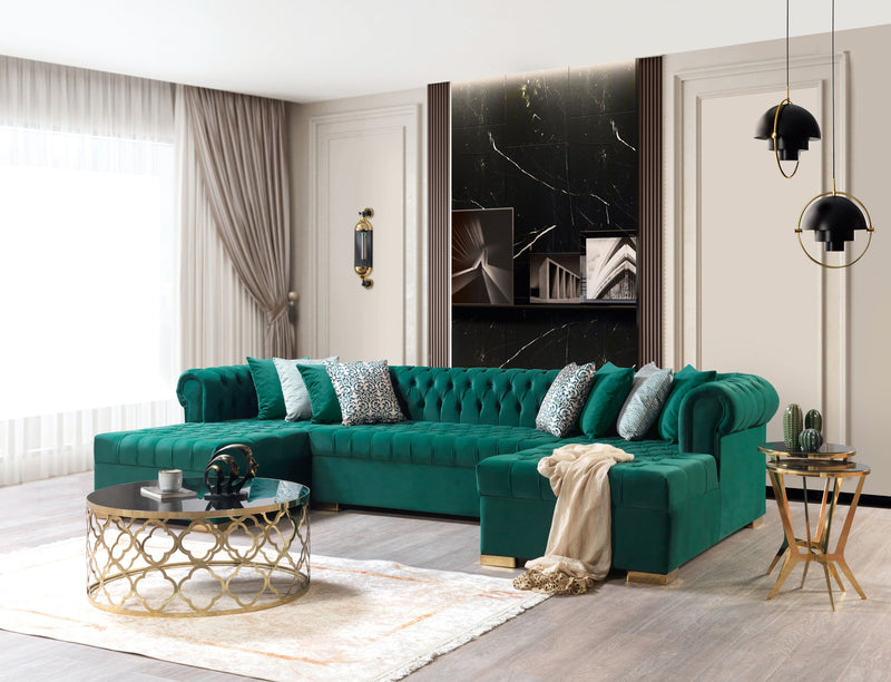 Lauren Green Velvet Double Chaise Sectional - LAURENGREEN-SEC