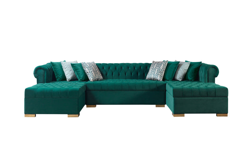 Lauren Green Velvet Double Chaise Sectional - LAURENGREEN-SEC