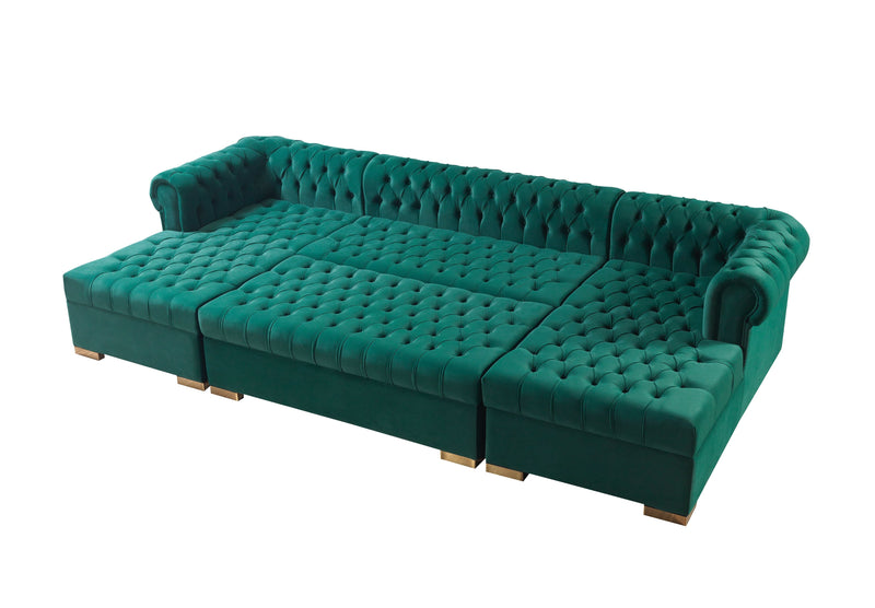 Lauren Green Velvet Double Chaise Sectional - LAURENGREEN-SEC